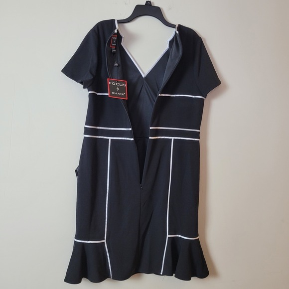 Focus Shani Ponte Dress Women's 16 Sheath black white Flutter Ruffle Short Mini. - Picture 3 of 16